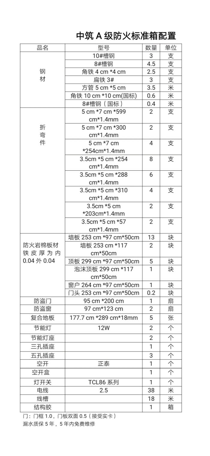 A級防火住人集裝箱